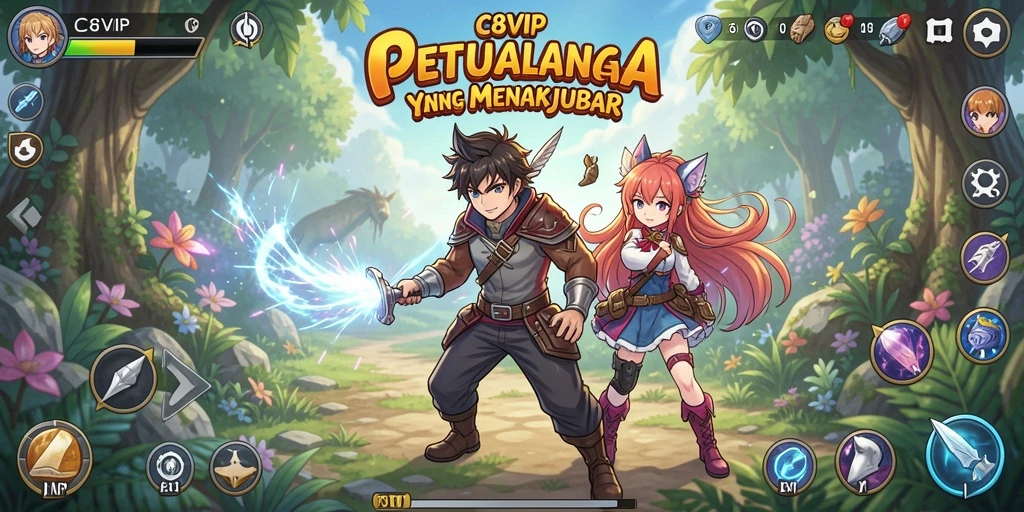 Tampilan gameplay C8VIP dengan karakter anime yang dinamis.