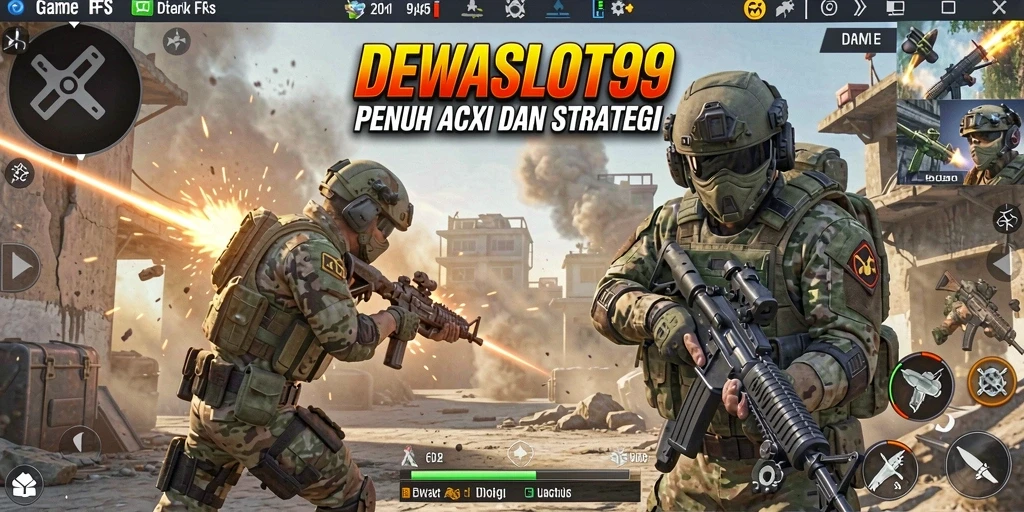 Gambaran gameplay seru DEWASLOT99 dalam aksi FPS.