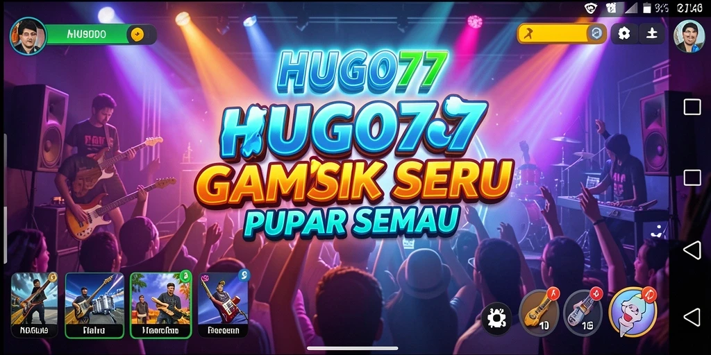 Tampilan gameplay HUGO77 yang menarik dengan berbagai lagu musik.