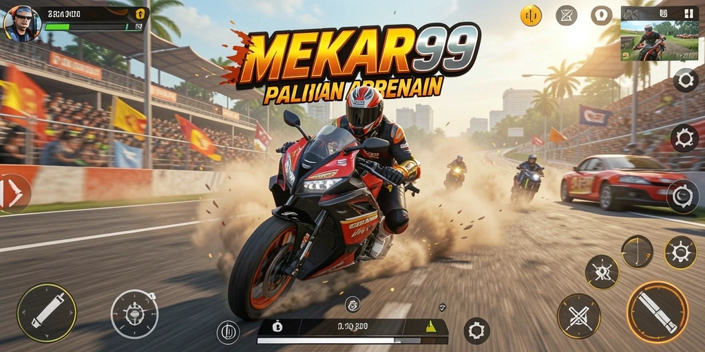 Gameplay seru balapan motor di MEKAR99 yang menegangkan.