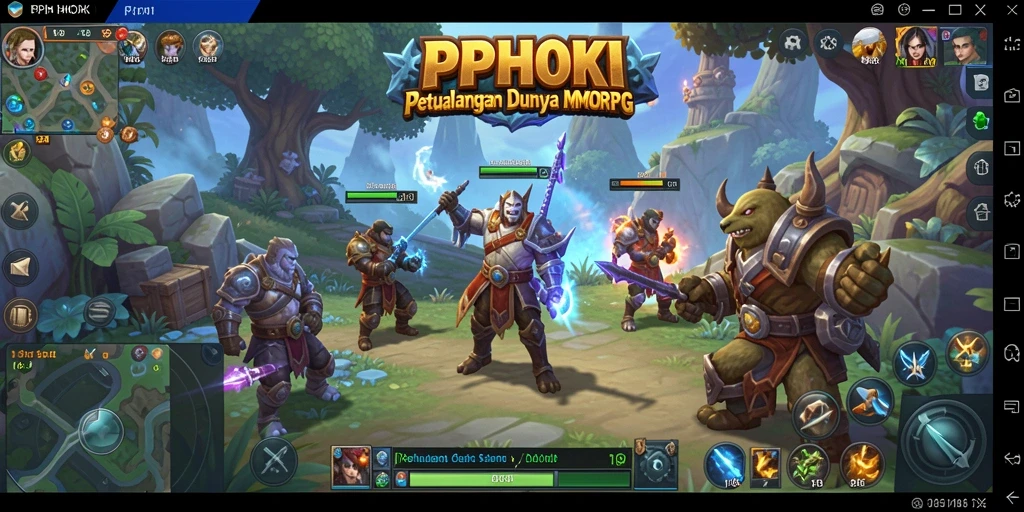 Screenshot gameplay PPHOKI yang menampilkan pertempuran seru di dunia fantasi.