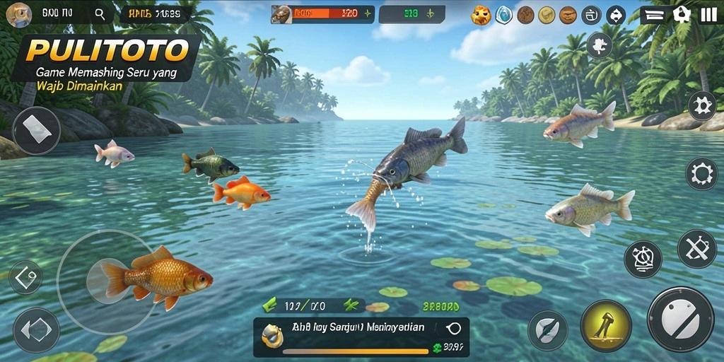 Tampilan gameplay seru dalam PULITOTO yang menampilkan aksi memancing.