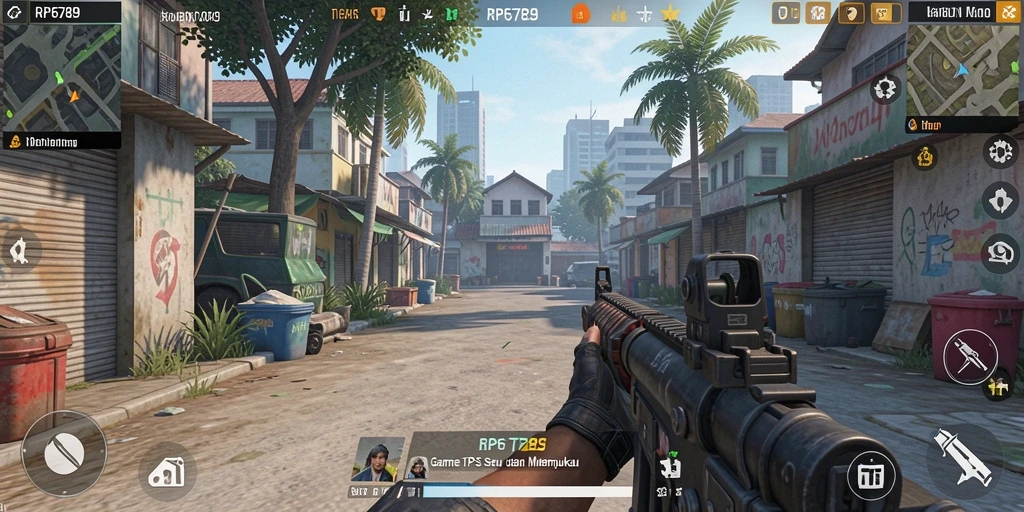 Tangkapan layar gameplay RP6789 yang menunjukkan aksi seru dalam pertempuran TPS.