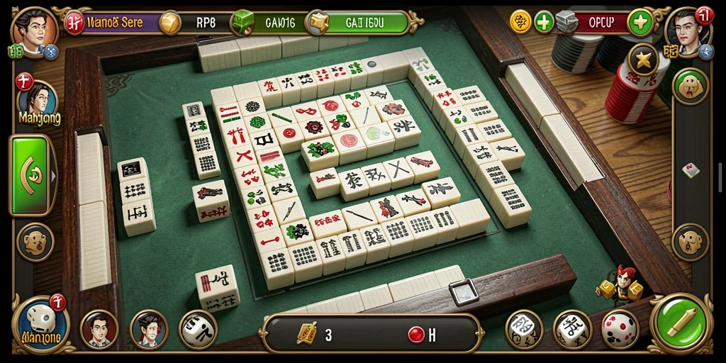 Tampilan gameplay seru dari RP8 dengan ubin Mahjong.
