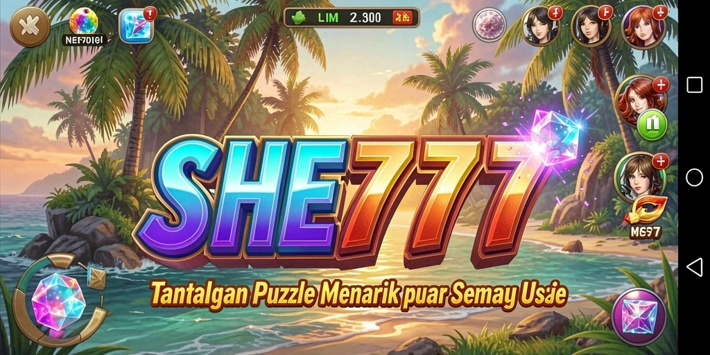 Screenshot utama SHE777 menampilkan gameplay puzzle yang mengasyikkan.